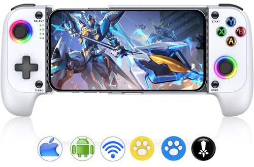 Elegamefy Handy Controller für iPhone/Android, Smartphone Controllers mit Aufgerüstet Joystick ohne Totzonen, Coloful Licht Mobile Gaming Controller für Handy Unterstützung Handyhülle
