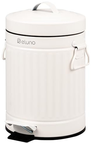 eluno Vintage, Pattumiera a Pedale, capacità 3 Litri, pattumiera con Coperchio Soft-Close, Contenitore per rifiuti per Bagno, Cucina, Camera da Letto, Secchio Interno (Bianco)
