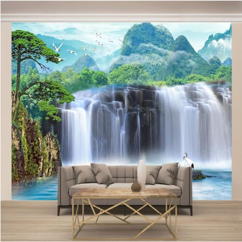 Papier Peint Panoramique Trompe l'oeil 3d Chambre Adulte Enfants Art Papier Peint Intissé Mural Moderne Toison Salon Chambre à Coucherr Salle xxxl 366 x 254cm (Largeur x Hauteur) Paysage de Cascade