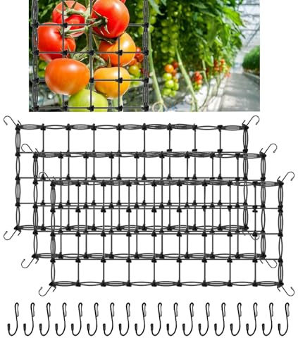 Pflanzennetz, 3 Stück Scrog Netz 60 x 120 cm, Gemüseschutznetz mit 18 Haken, Grow Netz für Pflanzenfür Gemüse Früchte Blumen