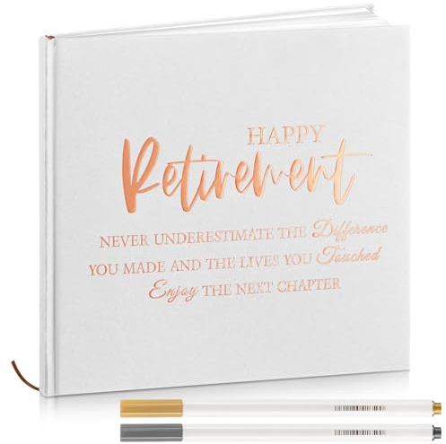 Resholder 2026 Retirement Guest Book with 2 Markers 8.7'' Square Hardcover Blank Guest Photo Signing Memory Book Happy Retirement Gift Party Supplies for Women Men Teacher Grad Decor (White,Classic)