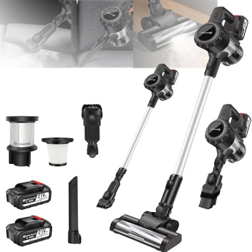 Cordless Vacuum Cleaner, 550W 45KPA 60Mins Cordless Stick Vacuum with LED Display, 2 Batteries, Self-Standing Vacuum,Light Weight Handheld Bagless Vacuum Cleaners for Home/Pet Hair/Carpets/Hard Floors