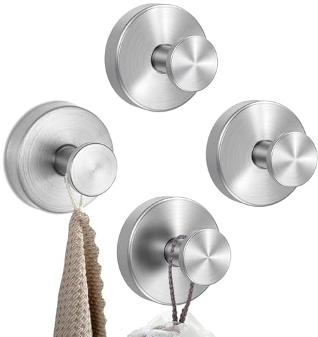 WISIRENT Set di 4 Ganci a Ventosa in Argento - Senza Fori per Bagno, Cucina, Servizi Igienici - Suction Cup Hooks Extra Forte