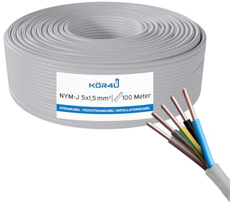 kör4u Cavo di installazione NYM-J 5 x 1,5 mm² - 100 m, cavo di alimentazione per installazione elettrica, cavo per ambienti umidi, DIN VDE 0250-204