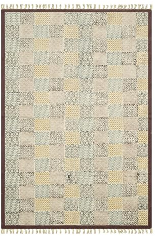 Tappeto in cotone stampato con blocchi a mano, 15 x 22 cm, tessuto a trama piatta, motivo geometrico marrone nero, facile da lavare, spesso 0,5 cm, fatto a mano, da lavare superficialmente, per
