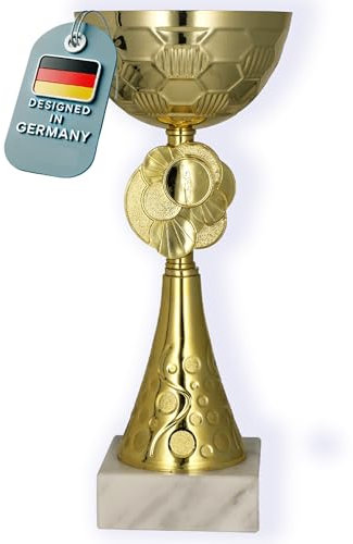 Larius Trofeo M2 (20 cm, 245 g) – Trofeo Personalizzabile in Metallo con Base in Pietra – Ideale per tornei, Calcio, Compleanni per Bambini, Squadre e premiazioni (Senza Testo a Scelta, S)