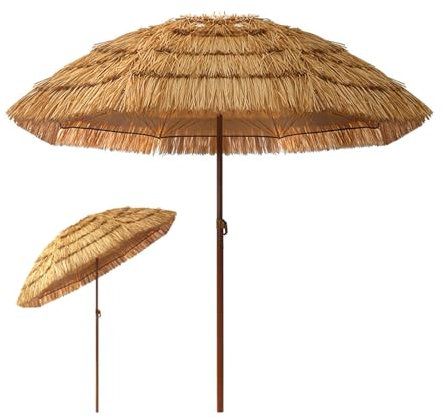 200cm Ombrellone da Esterno in Stile Hawaiano, 240cm Parasole da Giardino in Paglia con Inclinabile, Ombrellone per Patio, Piscina, Spiaggia(6.5ft/200cm)