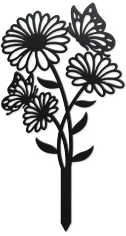 WADORN Daisy Butterfly Decorative Silhouette Garden Stakes, Metal Flower Butterfly Stakes Statues Ornaments Lovers Gifts Yard Art Black Silhouette Yard Outside Decor for Backyard Patio, 7.1x13.4 Inch