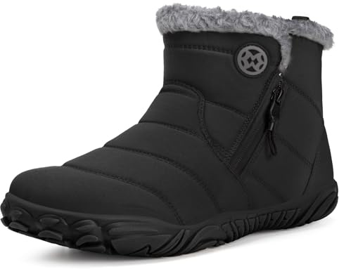 Boots for Men Women Winter Barefoot Shoes Non-Slip Warm Fur Lined Snow Boots Wide Toe Box Outdoor, Black, 9.5 UK