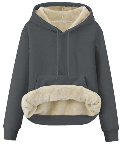 JFAN Sudadera Invierno con Capucha de Forro Polar Mujer Cálido Hoodies a Manga Larga Felpa Sudadera con Bolsillos Gris M