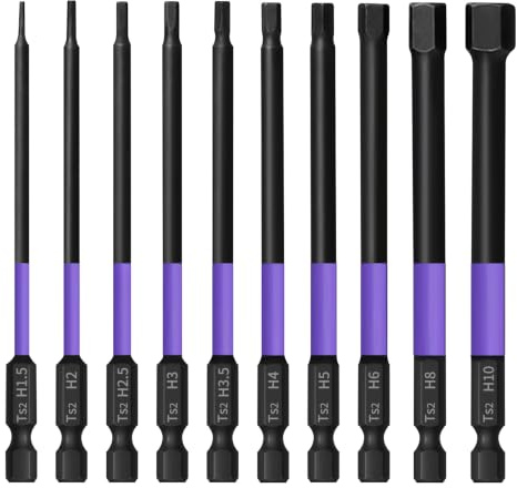 100MM Long Hex Allen Key Drill Bit Set for Impact Driver, S2 Steel,10PCS | Hard and Durable, H1.5-H10 1/4 Inch Hex Shank Magnetic Screwdriver Bits for Assembling Furniture, Anti Corrosion