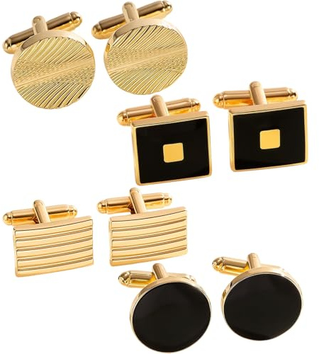 Cufflinks for Men, 4 Pairs Gold Cufflinks, Classic Cuff Links for Business, Wedding, Formal Events, Elegant Gift for Grooms and Professionals