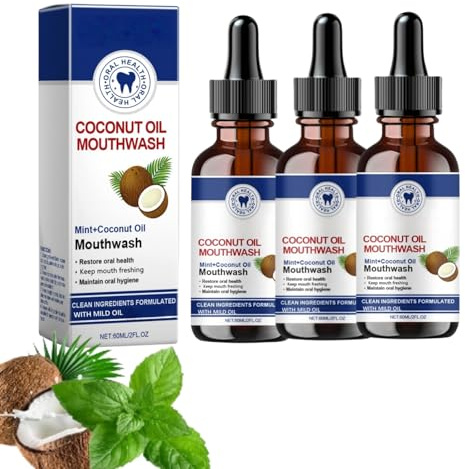 Olio di cocco per la terapia di estrazione dell'olio per denti e gengive con olio di menta piperita, pulizia delicata, freschezza respiratoria, senza alcool contro l'alitosi, per denti e gengive sani