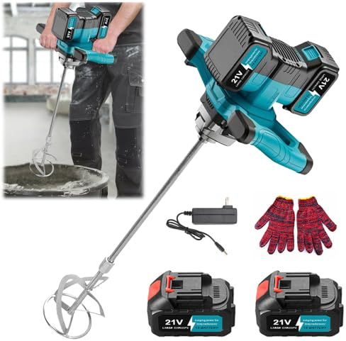 3200W Cordless Concrete Mixer, 6 Speed Adjustable Paddle Drill Mixer Tool, Handheld Paddle Mixer with Battery and Charger, Electric Paddle Mixer for Mixing Feed, Plaster, Paint, Cement, Mortar Etc