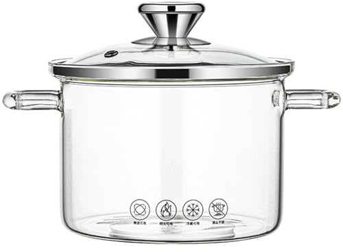 Pentola in Vetro con Coperchio, pentola per Cottura lenta, per fornelli, in Vetro borosilicato ad Alta Resistenza con Manico, pentole in Vetro Resistente al Calore per Pasta, Tagli