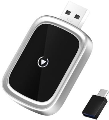 Ebksqs Adaptador CarPlay Inalámbrico para Coche, Compatible con App1e 1Phone y Android Auto, Acabado Espejo Metálico, Conexión Bluetooth, Puertos USB-A/C, Actualización OTA