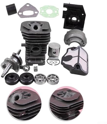 Yuanpgky Kit de pistón de base de motor de cigüeñal para motosierra serie 136/137/141/142 con orificio de 38 mm, juego de reconstrucción del motor que incluye anillos de pistón, rodamientos y