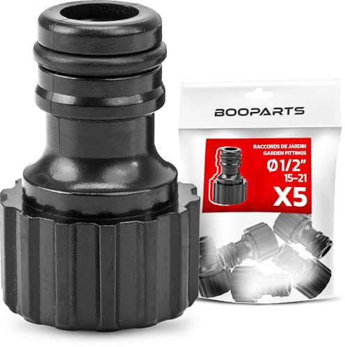 BOOPARTS – Raccord Rapide Femelle 1/2 (15–21) – Lot de 5 | Connecteur de Tuyau d’Arrosage avec Joint Intégré | Filetage BSP | Compatible Systèmes Rapides de Jardin