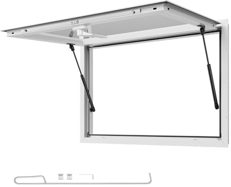 VEVOR Ventana de Servicio con Marco Aleación de Aluminio para Camión de Comida, con Toldo y Gancho de Arrastre, Apertura 85°, Resistente a la Lluvia para Remolques de Comida, 943 x 638 x 80 mm