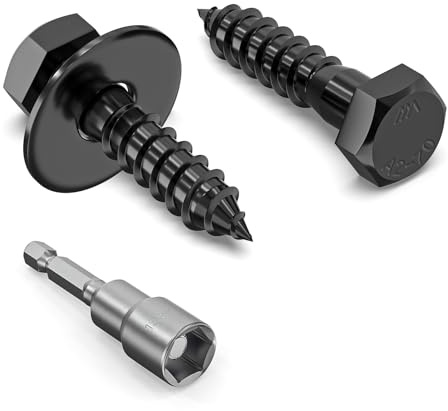 Zuyya 12 Stück Holzschrauben Sechskant M8 x 35 mm Sechskantschrauben | Schwarz Schlüsselschrauben Edelstahl A2 V2A mit Unterlegscheiben und Steckschlüssel