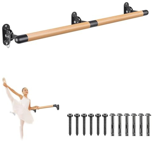 Kipika Système de barre de ballet traditionnelle en bois massif à fixation murale, barre de ballet autoportante, barre d'étirement/danse pour équipement de danse d'entraînement à la maison, support en