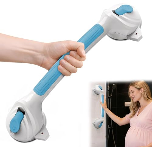 handtag för seniorer, duschhandtag utan borrning, 42,5 cm max 110 kg avtagbart duschhandtag med sugkopp, badhandtag, handtagsstänger, badkarshandtag, toalettstöd (blå)