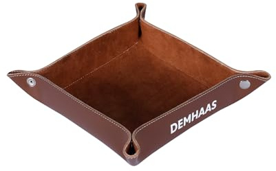 DEMHAAS Valet Tray aus Echtleder – Handgefertigte Schlüsselablage mit Wildleder innen – Taschenleerer für Schlüssel, Geldbörse, Uhr & Schmuck (Dunkelbraun – innen Braun)