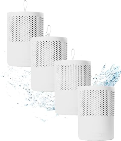 ABSODRY - Deshumidificador sin electricidad hasta - Incluye recambio - De plástico reciclado - Deshumidificador para salón, baño, sótano, apartamento, paquete de 4 (4 x blanco)