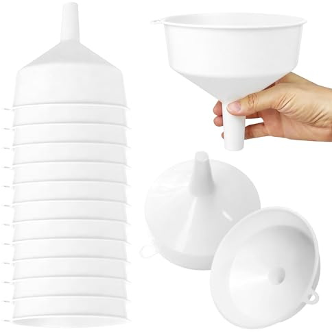 WENLISELL 15 embudos de plástico de 15 cm, embudos blancos multiusos para llenar botellas o contenedores, embudo de plástico de cocina con boquilla larga para transferir agua, aceite, perfume