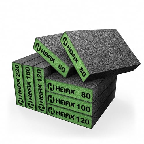 Heifix 8pc Sanding Block Pad Set, Mixed Grit 60-220, Wood Metal & Paint | Mixed 60, 80, 100, 120, 180 And 220 Grit Sanding Pads For Wood, Metal, Walls And Paint Prep. Ideal For Hand Sanding.