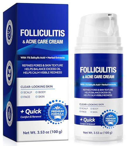 Folliculitis Cream 100g, Multi-Purpose Cream for Oily & Blemish-Prone Skin, Gentle Herbal Care for Smooth, Calm the Look of Redness, help reduce excess oil appearance, Suitable for Scalp, Face & Body