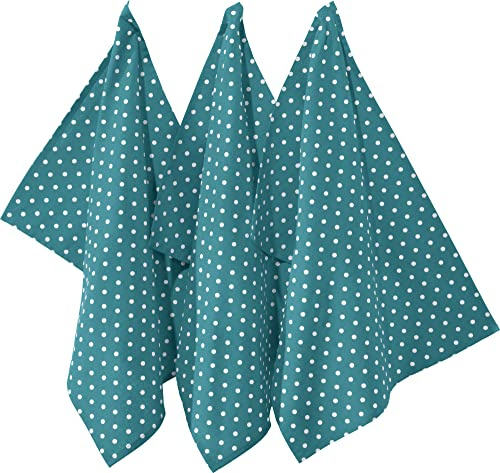 REDBEST Geschirrtuch, Trockentuch Punkte 3er- Pack, 100% Baumwolle petrol Größe 50x70 cm - robustes, glattes Gewebe, besonders saugstark, mit Aufhängung (weitere Farben)