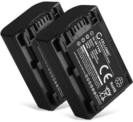 CELLONIC 2X Batterie Compatible avec Sony DCR-PJ5, DCR-SR15, NP-FV100 | (650mAh-7.4V-Lithium Ion) pour Sony AX53 4K HANDYCAM FDR-AX53, DCR-SR20, DCR-SR21, DEV-3, DEV-30, FDR-AXP33, HDR-CX110