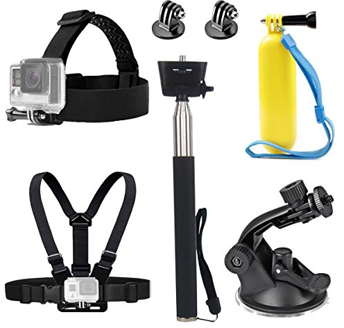 TEKCAM Kit de Accesorios para Cámara de Acción Compatible con Gopro Hero 13 12 11 10 9/dji OSMO Action 4 5 Pro/COOAU, Correa para el Pecho de la Cabeza, Selfie Stick, Mango Flotante, Ventosa Soporte