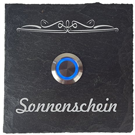 laser-diele Türklingeln – Klingelschild Schiefer – Türklingel mit Gravur – Türklingel mit Namen – Türklingel Beleuchtet – mit LED – 100x100 mm – Original