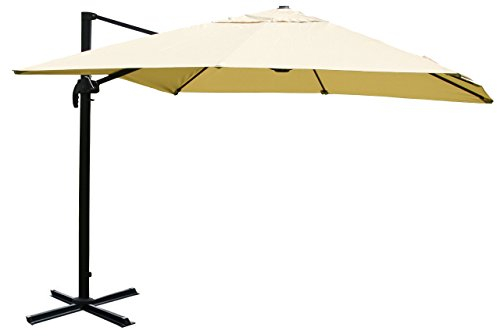 Mendler Gastronomie-Ampelschirm HWC-A96, Sonnenschirm 3x3m (Ø4,24m) Polyester Alu/Stahl 23kg - creme
