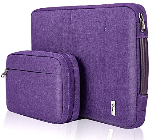 Voova Laptop Sleeve 13-14 Inch, Waterproof Case with Pouch, Purple | 2-in-1 waterproof sleeve with padded lining, PU handle and detachable accessory pouch for 13-14 inch laptops.