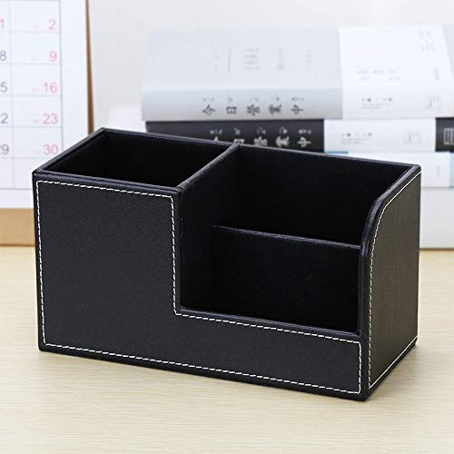 TopHomer Elegant Schwarz 3-Fächer Schreibtisch-Organizer aus Kunstleder für Schreibwaren
