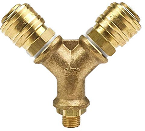 Druckluftverteiler 2-fach, AG 3/8 Zoll, Kupplungen & Dichtung, Luftweiche Y Verteiler mit Kupplungsdosen NW 7,2