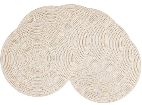 HEYOMART 6er Set Platzsets Rund Geflochtene Tischsets Abwaschbar Beige Rund Platzsets Waschbar Hitzebeständig Platzdeckchen Weihnachten für Hochzeit, Fest, Küche, Dekor - 38cm