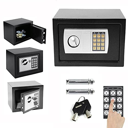 Elektronischer Tresor mit Zahlenschloss und 2×Notschlüssel, Tresor Klein, Möbelsafe, Wandtresor, Möbeltresor, Stahltresor mit Doppelbolzen Verriegelung, für Schmuck Bargeld Sicherheit (Grau 8,5L)