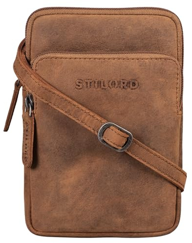 STILORD Elin Brustbeutel Leder groß Brusttasche für Herren Damen Handy Umhängetasche aus echtem Vintage Leder Farbe:tan - Dunkelbraun