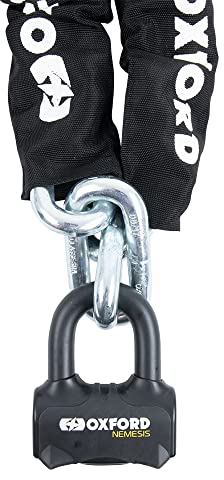 Oxford LK473 Nemesis - Candado de cadena de eslabones redondos de 16 mm y grillete para motocicleta, color negro, 1,5 m