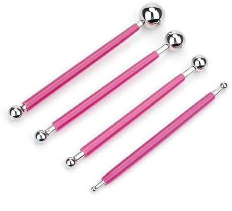 4pcs Fondant Cake Decorating Clay Flower Sugarcraft Ball Model DIY Tool 8 Sizes (Rose Red)