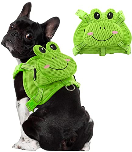 OUOBOB Dog Harness with Backpack, Adjustable Dog Backpack Harness for Small Medium Dogs, No-Pull Breathable Backpacks for Dogs to Wear, for Traveling, Hiking, Camping, Training, Green Frog L
