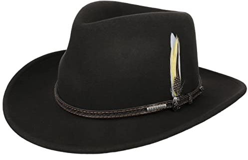 Stetson Branston Western VitaFelt Wollfilzhut Unifarben Damen Herren Wasserabweisend Outdoor Herbst Winter Dunkelbraun XL (60-61 cm)