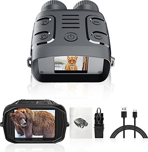 Djioyer Night Vision Goggles, R18 Digital Binoculars for Total Night, 1080p FHD Photo & Video Infrared Goggles Hunting Travel Surveillance, Rechargeable Lithium Battery, Black
