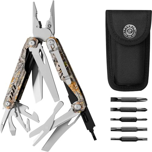 PERWIN Multi Tool – Pinza multiuso in acciaio inox 26 in 1, tagliafili intercambiabili, coltello, sega, coltello tascabile con fodero in nylon, regalo per fidanzato papà marito