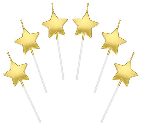 Velas de Cumpleaños en Forma Estrella,6 Pcs Velas únicas para Decorar Pastel de Fiesta di Cumpleaños y Bodas,Velas Decorativas para Decoración un Tarta Oro