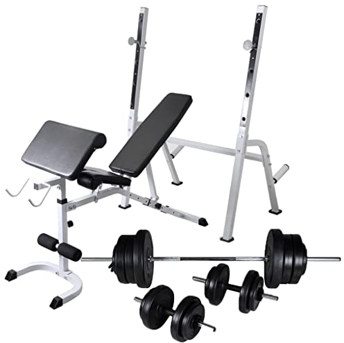 INLIFE Hantelbank mit Ablage, Langhantel und Kurzhantel-Set 60,5 kg,92.15kg,275362